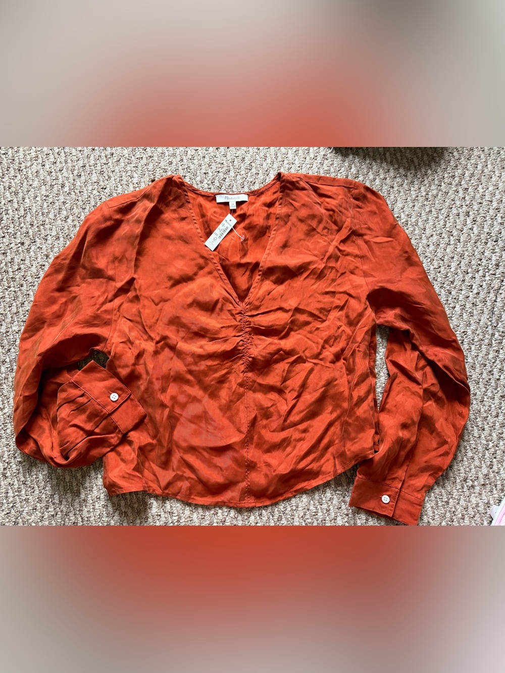 Madewell Rust V-Neck Ruched Front Blouse